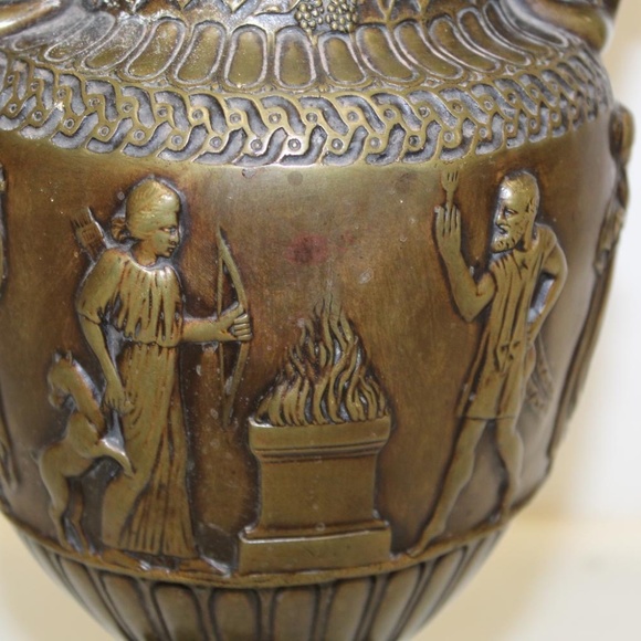 Vase Carved Metal Vintage Figural Procession - Picture 8 of 15